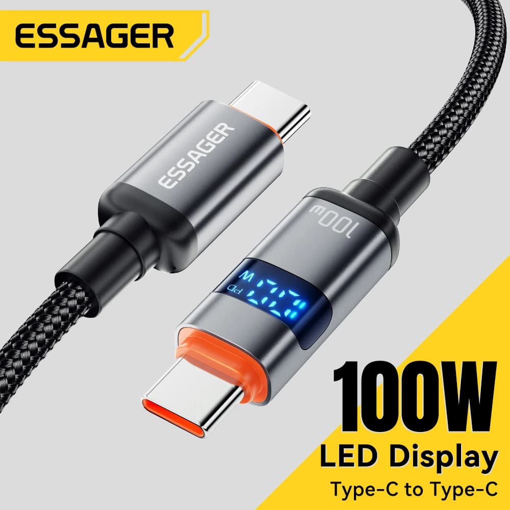 Essager Cabo USB-C 100W com Display para Huawei, MacBook e Xiaomi