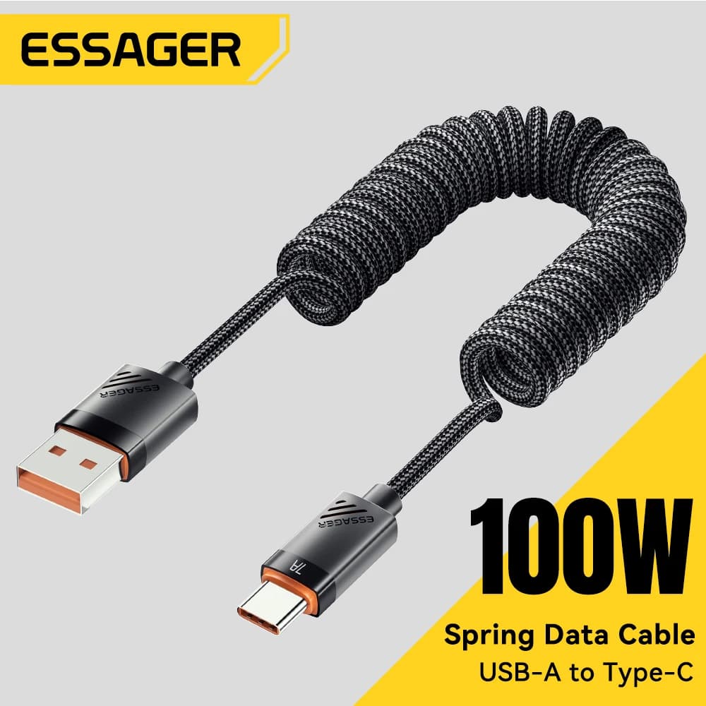 Essager carro primavera tipo c cabo para iphone 16 1514 xiaomi samsung 100w pd carregamento rápido para macbook ipad tipo c para tipo c cabo