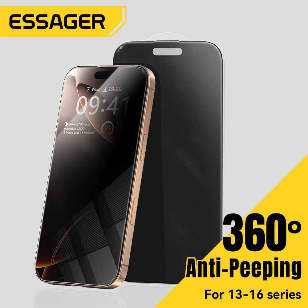 Essager 2 unidades protetor de tela ultrafino anti-espionagem para iPhone 16 15 14 13 Pro Max Plus 360 ° Privacidade inquebrável