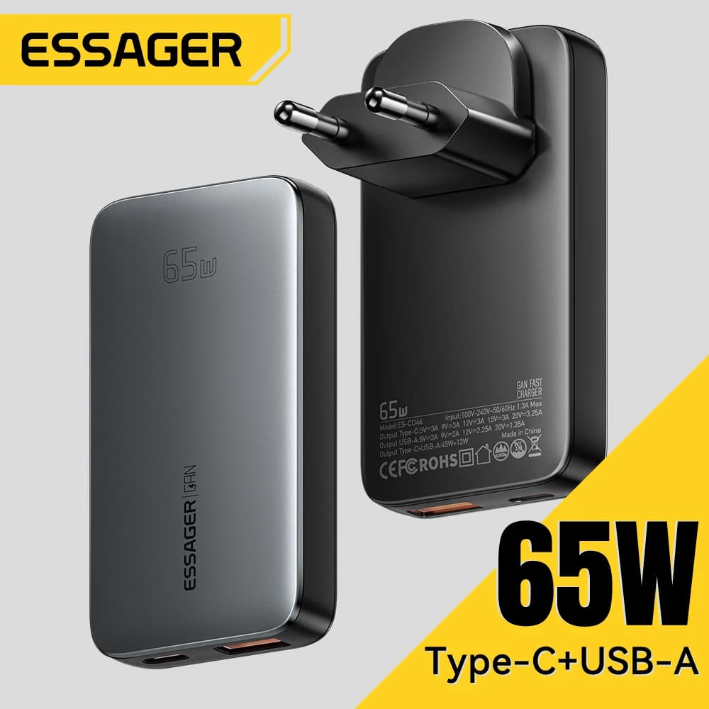 Essager Carregador GaN 65W USB-C de carga rápida