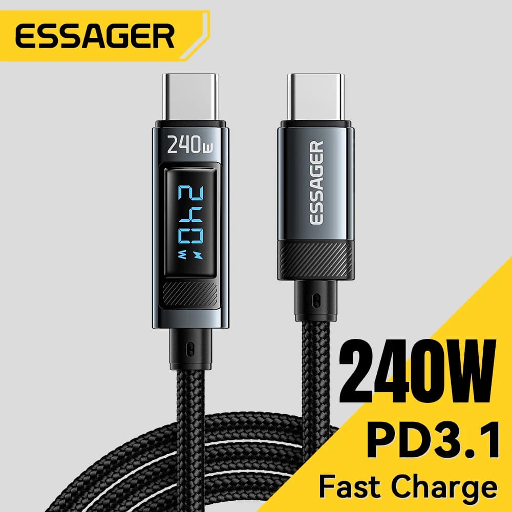 Essager Cabo USB-C 240W 100W PD 3.1 - Carregamento Rápido