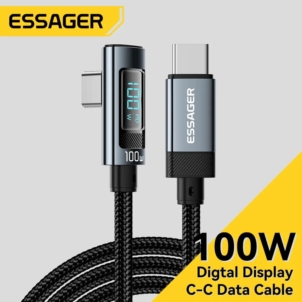 Essager Cabo USB Tipo C 90° PD 100W – Carregamento Rápido