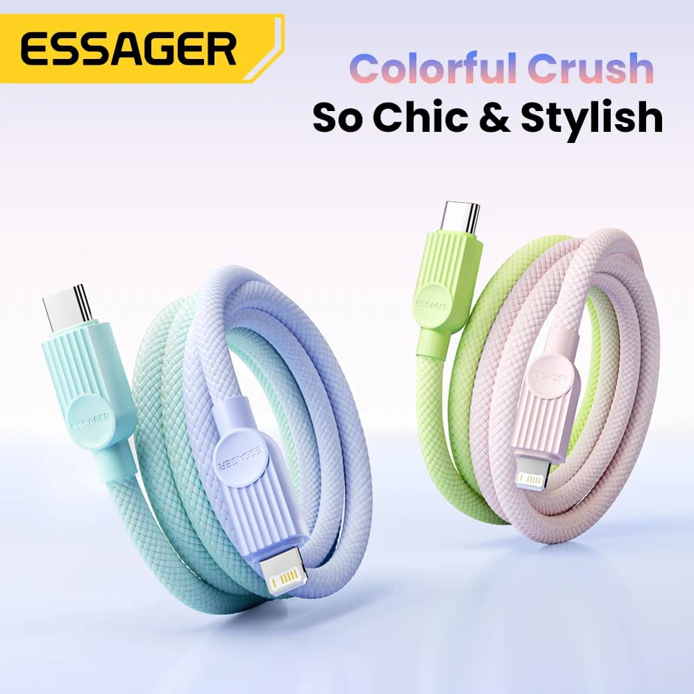 Essager cabo usb c para iphone 14 13 12 11 pro max xs 8 plus ipad macbook fio pd 29w carregamento rápido tipo c para cabo de dados de iluminação