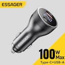 Essager Carregador de Carro USB-C 100W PD 3.0 com Display Digital — miniatura