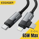 Essager Cabo Tipo C para Tipo C e Lightning 65W 2 em 1 — miniatura