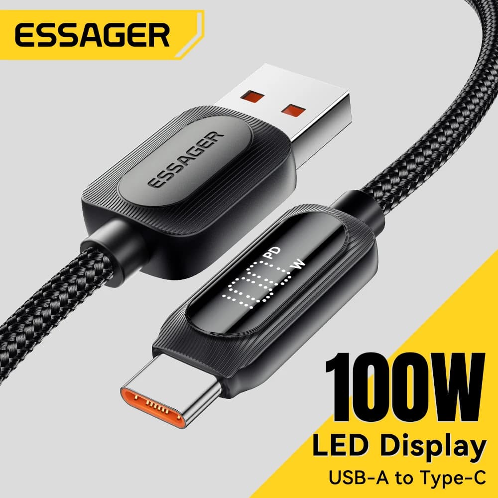 Essager 100W Tipo C Cabo de exibição digital 7A Cabo de dados USB C de carregamento rápido para Macbook iPad Huawei Mate 60 Pro Samsung Oneplus
