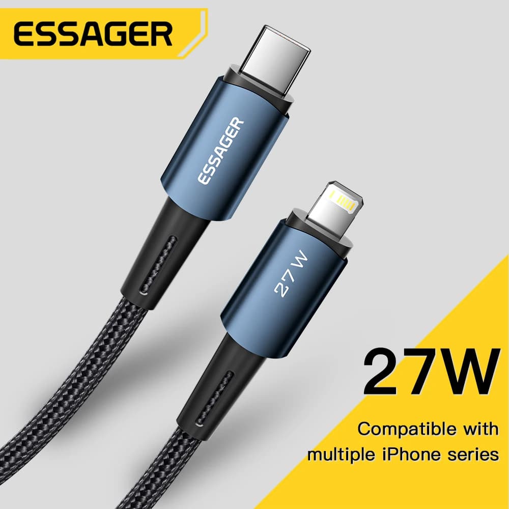 Essager cabo usb tipo c para iphone 14 13 12 pro max mini xs xr x 8 ipad macbook pd 27w carregador de carga rápida cabo de fio relâmpago