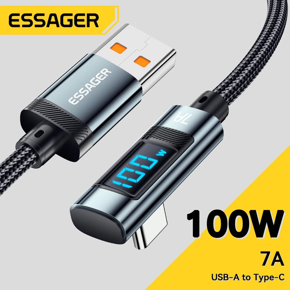 Essager-Cabo de exibição digital tipo C cotovelo USB, carga rápida, cabo de dados para Huawei Mate60 Pro, Samsung, Xiaomi, 7A