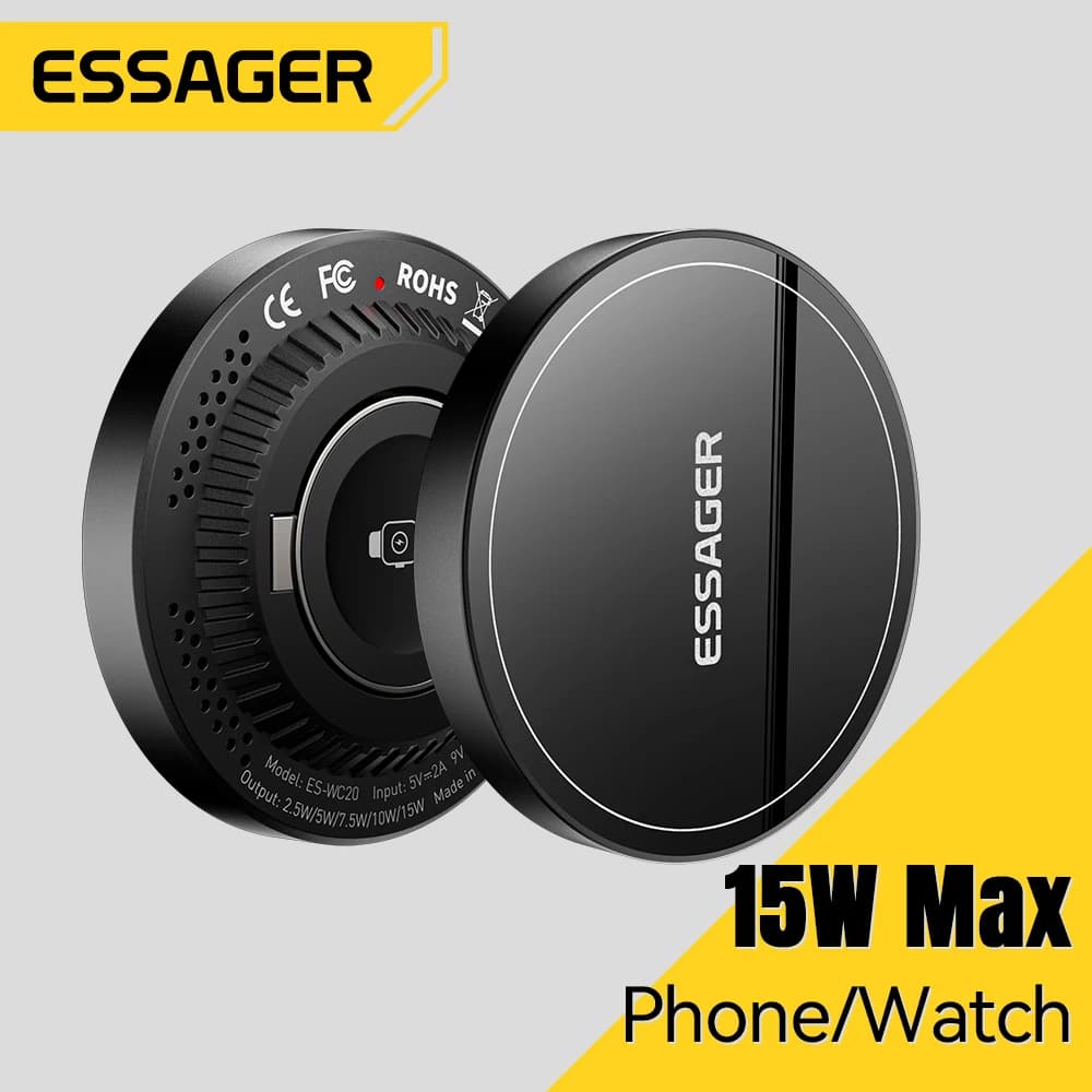 Essager Carregador Magnético 15W Sem Fio – Rápido para iPhone, Samsung e Mais