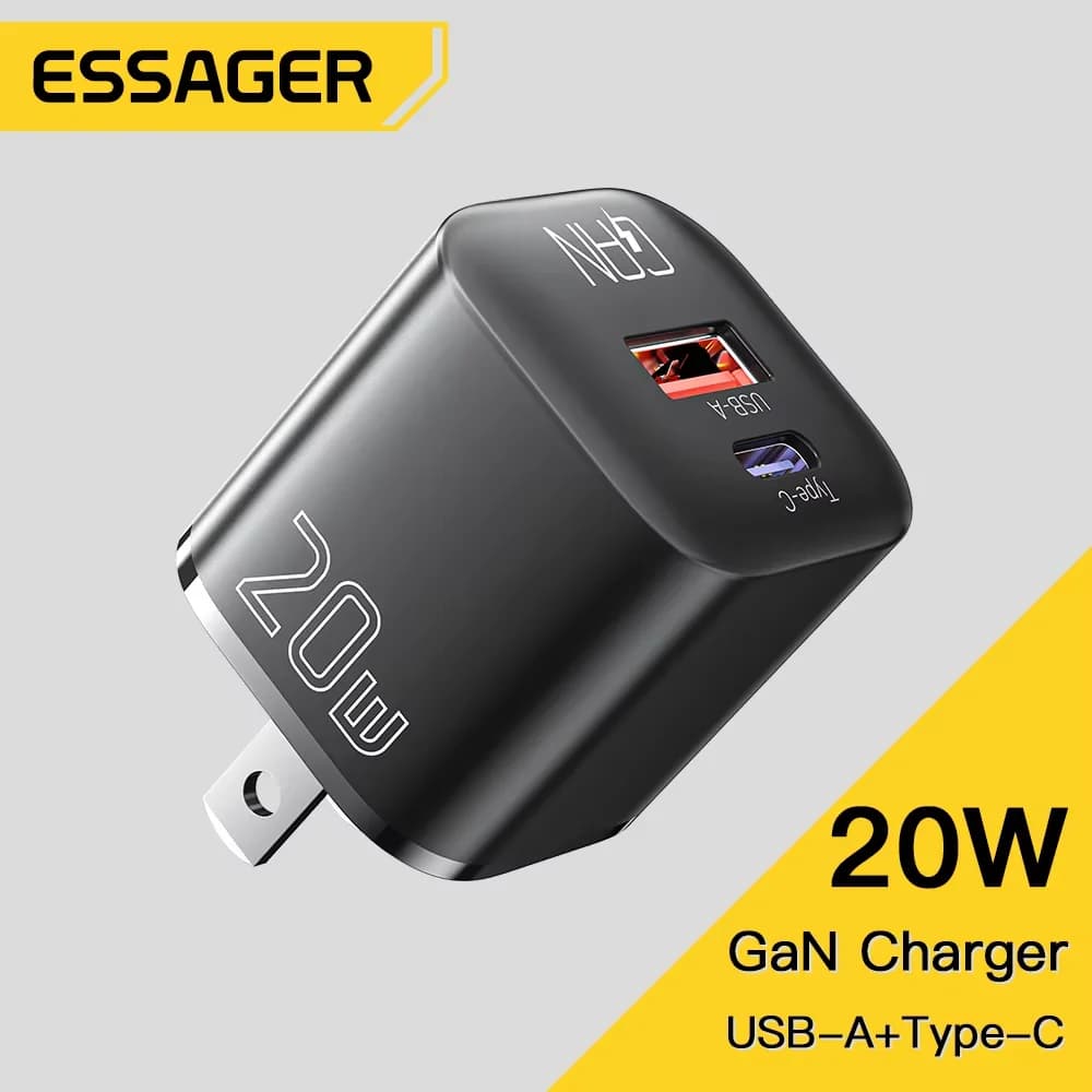 Essager Carregador USB-C GaN PD 20W - Rápido para iPhone e iPad