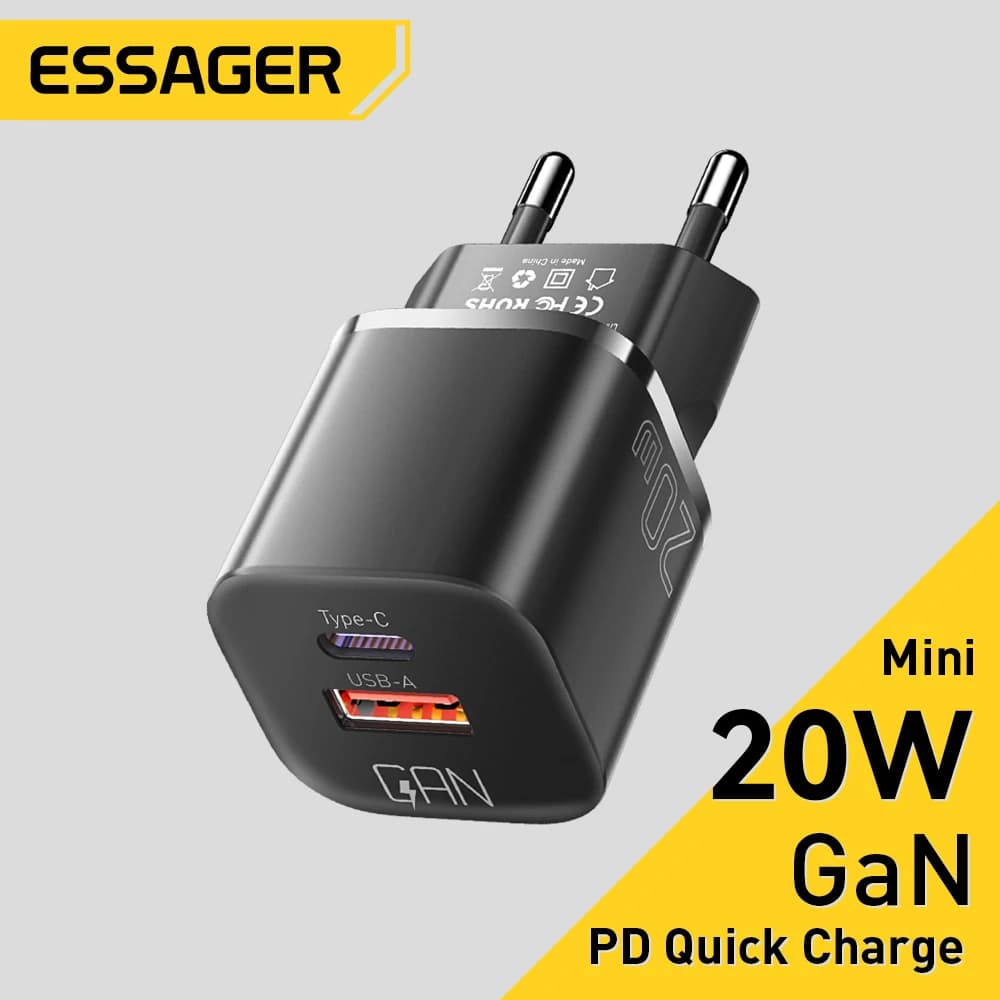 Essager Carregador 20W USB-C PD QC 3.0 para iPhone e Android