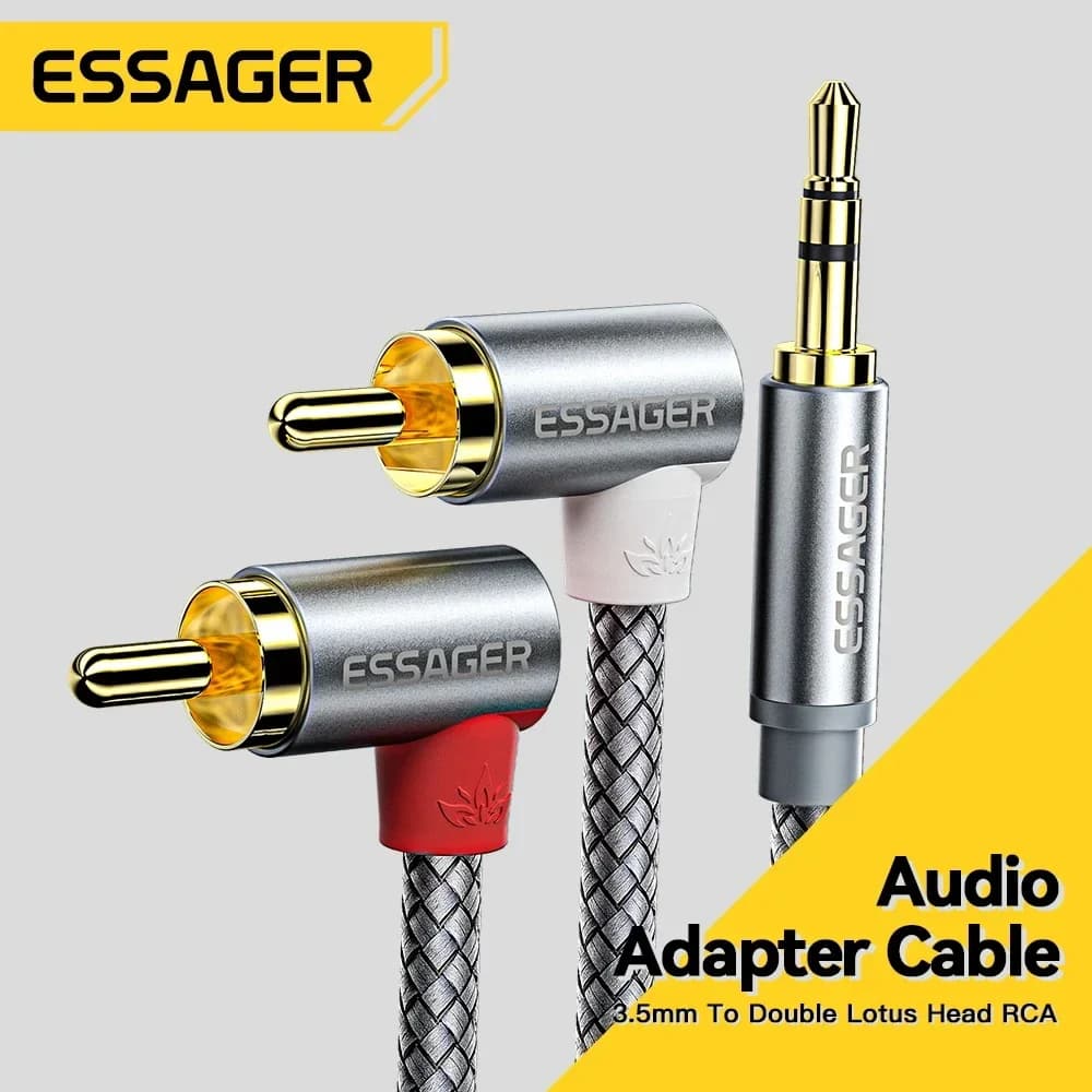 Essager Cabo Divisor RCA 90° para Áudio 3.5mm Stereo