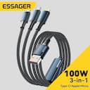 Essager Cabo USB-C 100W 3 em 1 – Carregamento Rápido — miniatura