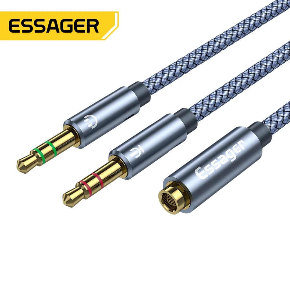 Essager fone de ouvido divisor adaptador áudio 3.5mm fêmea para 2 macho jack microfone y divisor cabo aux para adaptador pc cabo aux